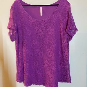 Purple Lace Lined T-Shirt Style Blouse